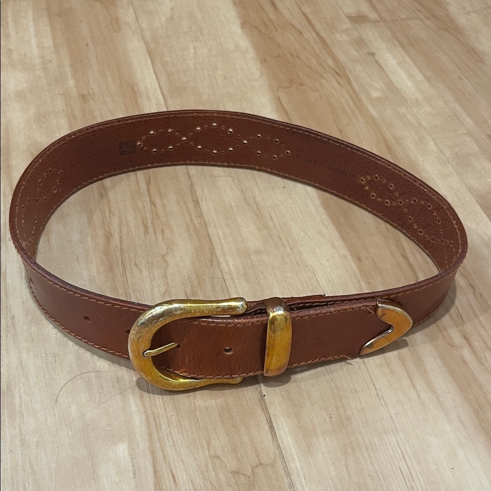 Morgan Taylor Brown Genuine Leather Belt with Gold Buckle, Size XS-S